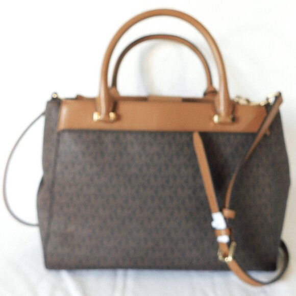 Medium Michael Kors Signature Brown & Camel Leather Tote Handbag Purse - Picture 6 of 15